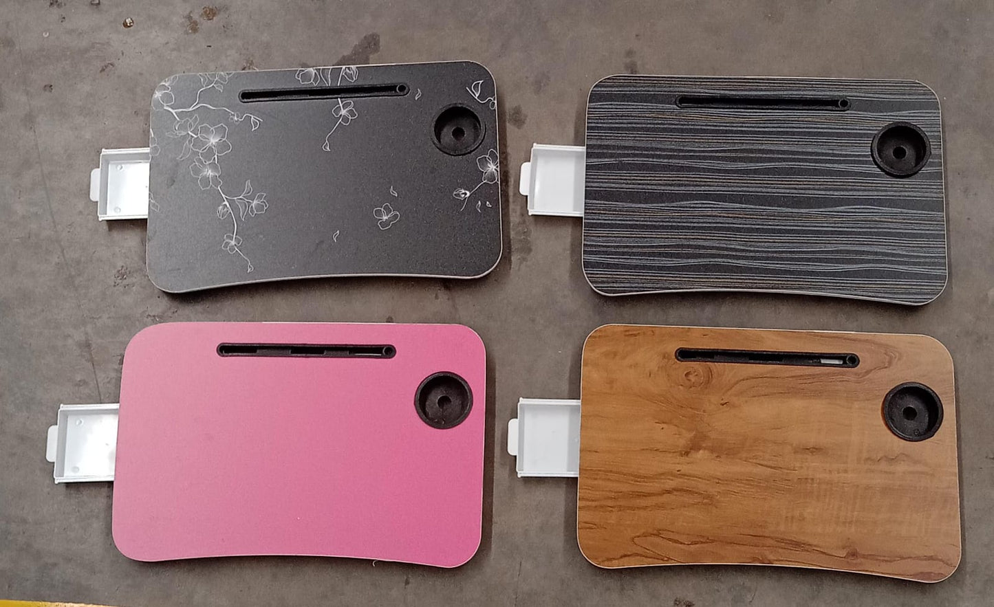 Multi-Purpose Laptop Desk for Study and Reading with Foldable, Cupholder & Drawer (1 Pc / Mix Plain Design / 58Ãƒâ€”38 Cm)