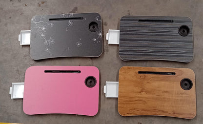 Multi-Purpose Laptop Desk for Study and Reading with Foldable, Cupholder & Drawer (1 Pc / Mix Plain Design / 58Ãƒâ€”38 Cm)