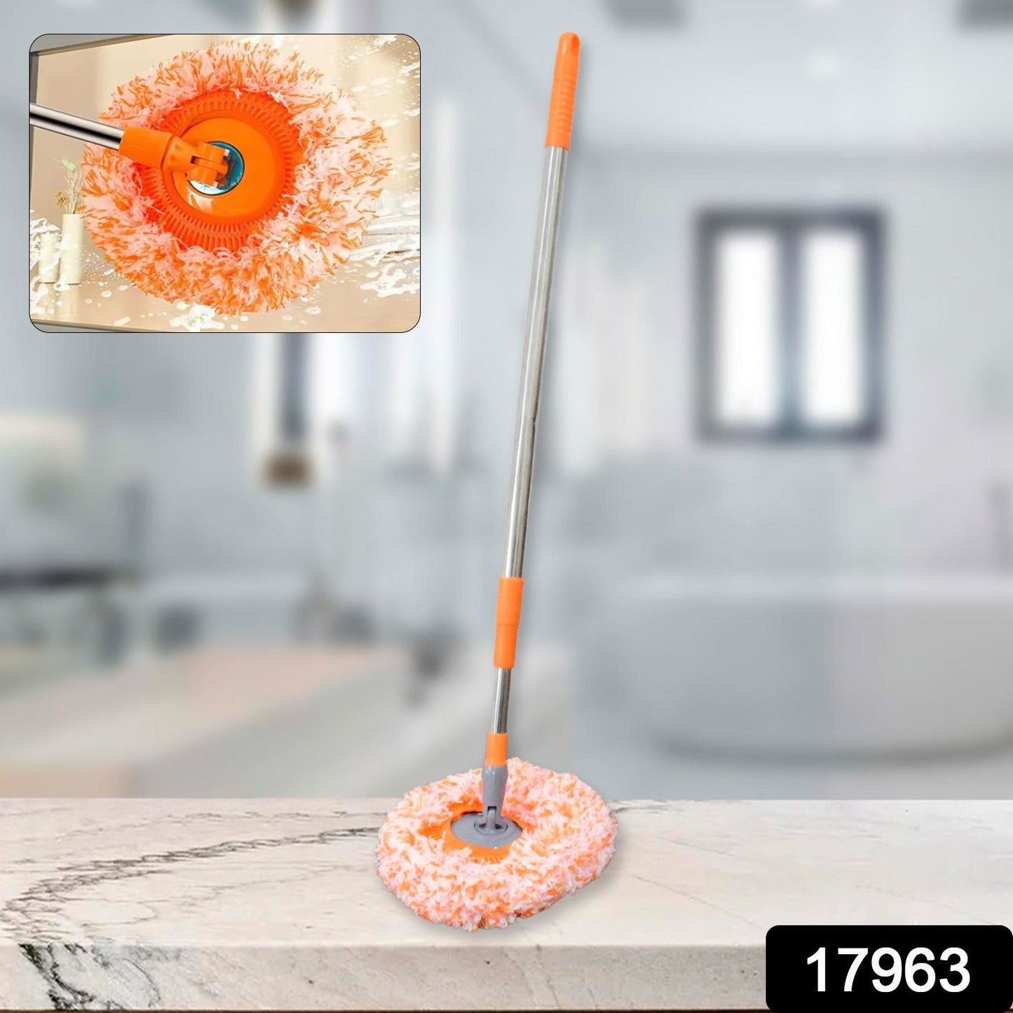 360Ã‚Â° Rotatable Ceiling Dust Cleaning Mop Extendable Long Lightweight Handle Mop Heads Pad, Spin Scrubber for Ceiling Floor Bathroom Kitchen Tile