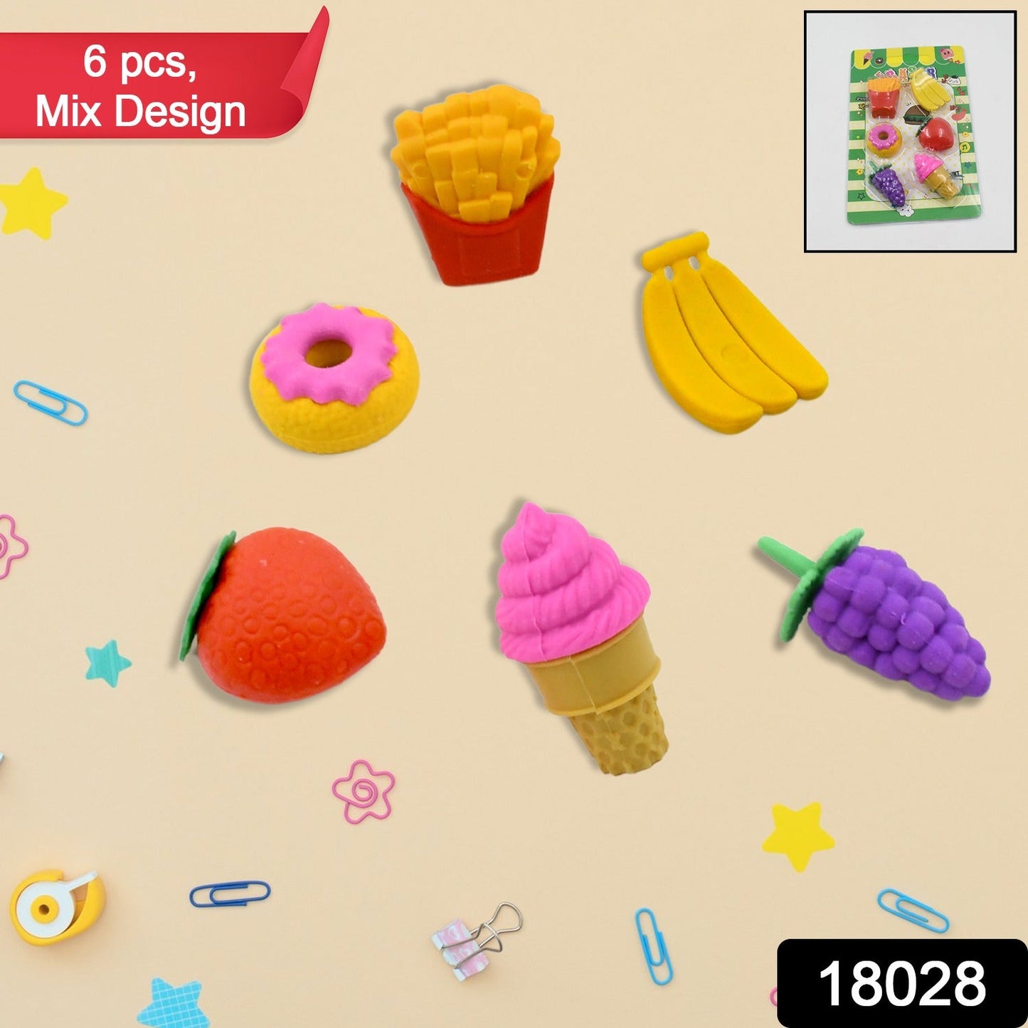 3D Food Fancy & Colorful Erasers Ã¢â‚¬â€œ Cute Novelty Eraser Set for Kids & School Prize (1 Set / Mix Design & Color)