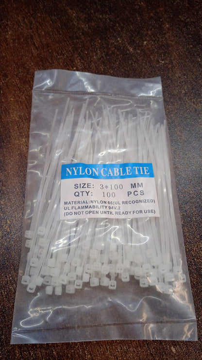 3Ãƒâ€”100 MM Nylon Self Locking Cable Ties, Heavy Duty Strong Zip Wire Tie. Pack of 100pc - Black