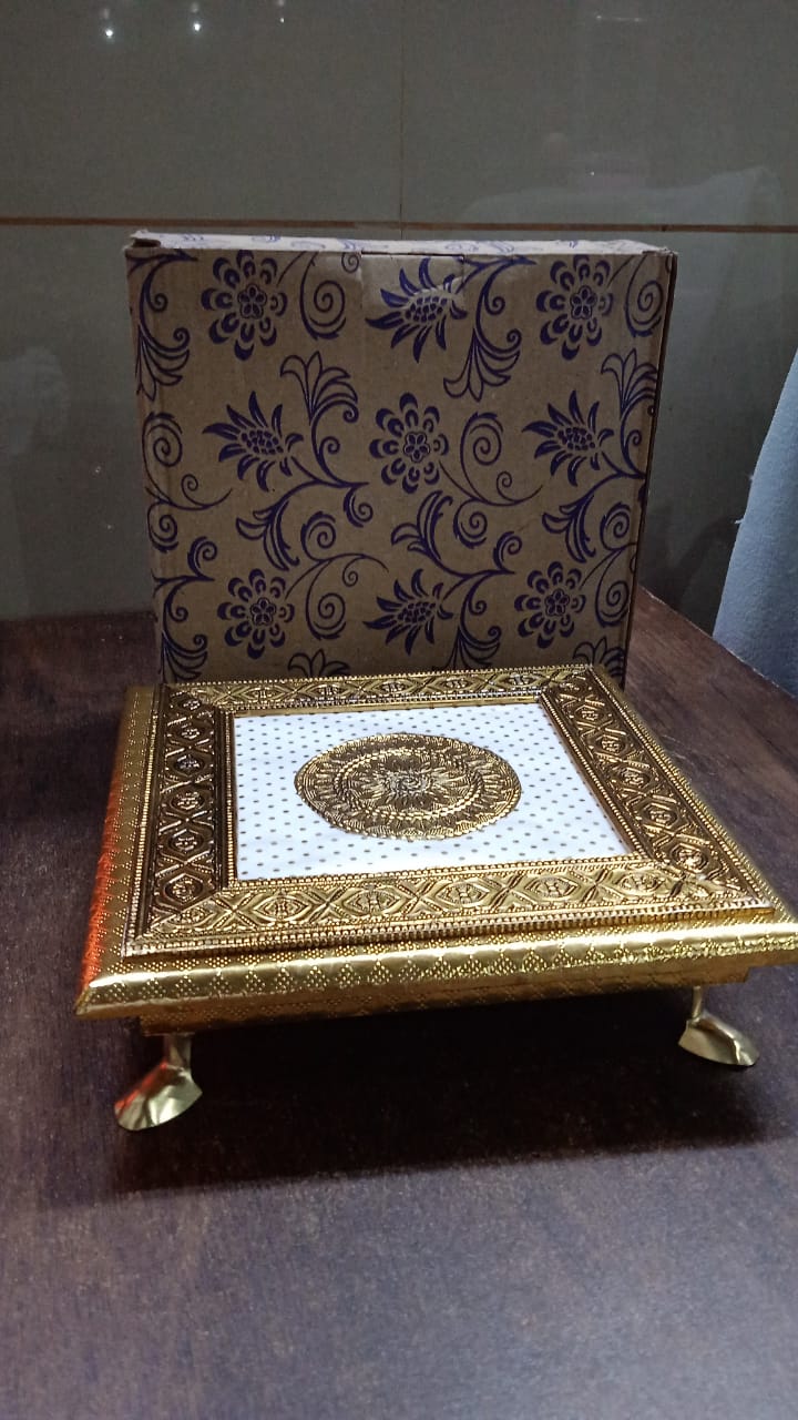 Golden - Square Pooja Chowki Patla / Bajot (20Ãƒâ€”20 CM / 1 Pc)