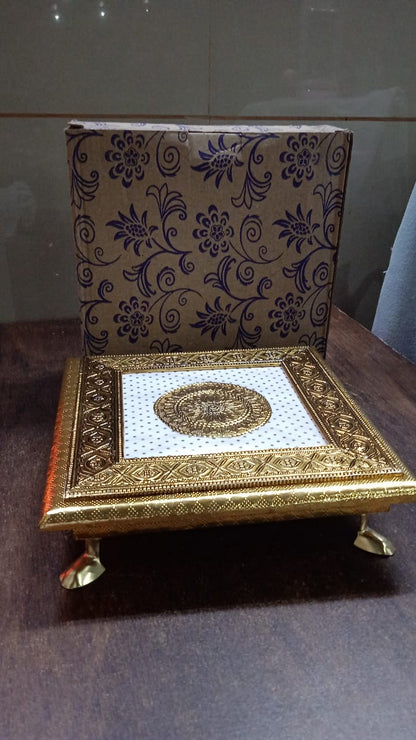 Golden - Square Pooja Chowki Patla / Bajot (20Ãƒâ€”20 CM / 1 Pc)