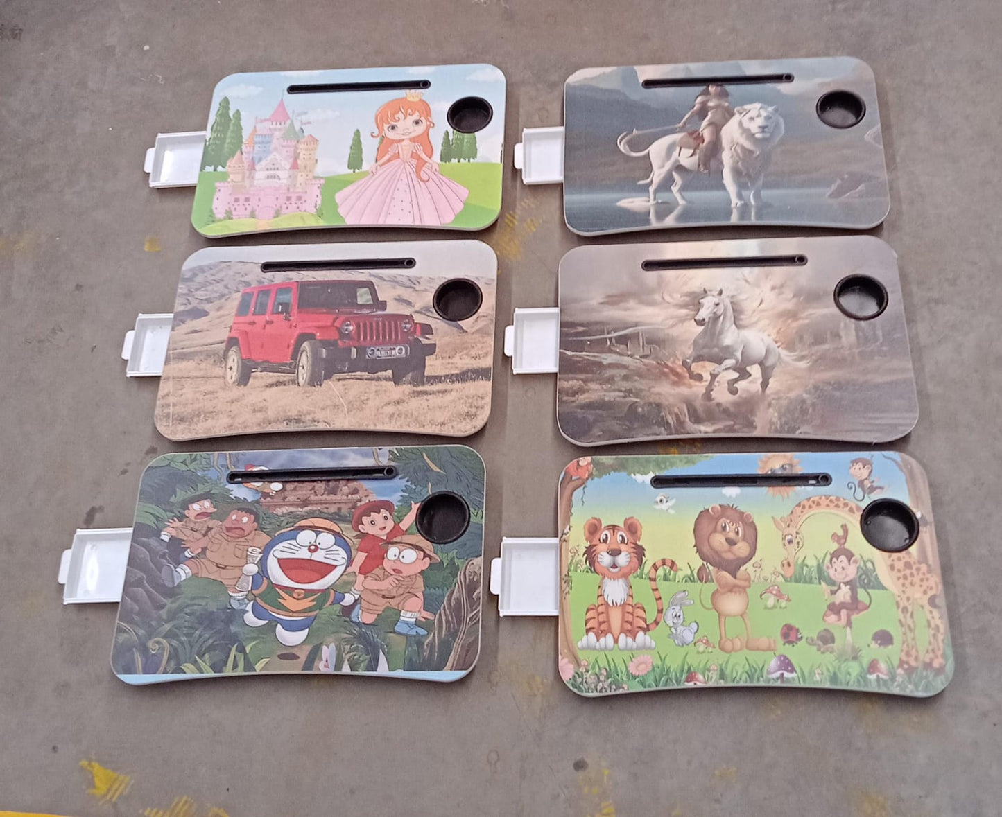 Multi-Purpose Laptop Desk for Study and Reading with Foldable, Cupholder & Drawer (1 Pc / Mix Catoon Design / 58Ãƒâ€”38 Cm)