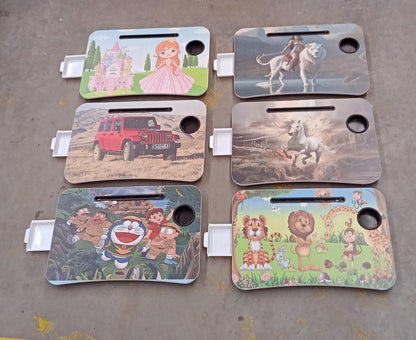 Multi-Purpose Laptop Desk for Study and Reading with Foldable, Cupholder & Drawer (1 Pc / Mix Catoon Design / 58Ãƒâ€”38 Cm)