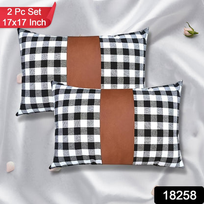 Pillow Covers, Leather & Cotton Cushion Covers (17 Ãƒâ€” 17 Inch / 1 Pair / 2 Pc)