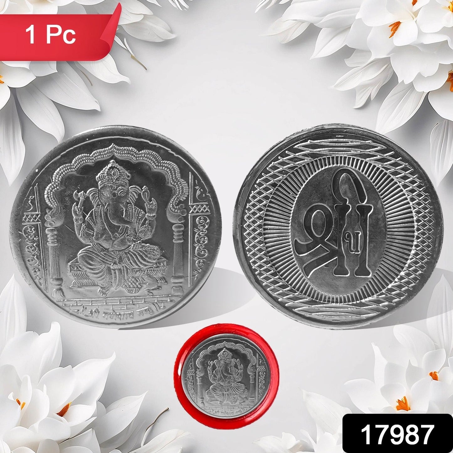 Ganesh Ji, Silver color Coin for Gift & Pooja | Silver Coin | Silver Coin / Diwali Gift (3 Pc / (Metal is not silver)