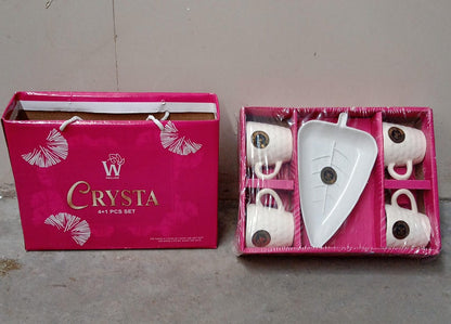 Crysta Ceramic Tea Cups With Plastic tray Environmental Friendly Festival for Milk Cup, Coffee Cup, Tea Cup, Breakfast Cup,Ã‚Â Drinking Mug or Outdoor for Household Gift For Birthday (5 Pcs Set)