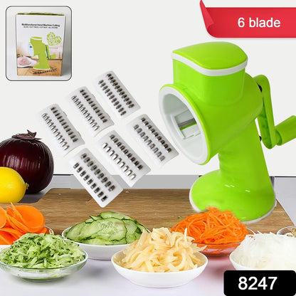 6 in 1 Multi functional Vegetable Cutter & Slicer Hand Machine Cutting, Slice, Cut Thick, Cut Silk All in one Ã¢â‚¬â€œVegetable Chopper Cutter & Slicing Cutter Barrel - Vegetable Grater with 6 Removable Blades