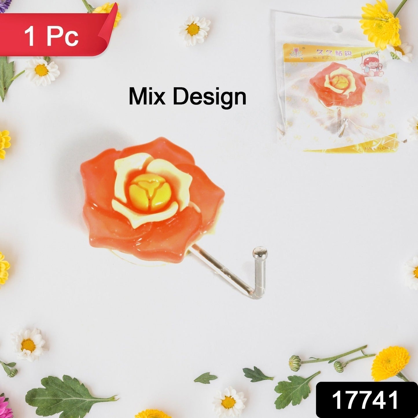 Multipurpose Mix Design Self Adhesive Wall Hooks Load Capacity Up to 1 Kg (Mix Design \ 5 Pc)