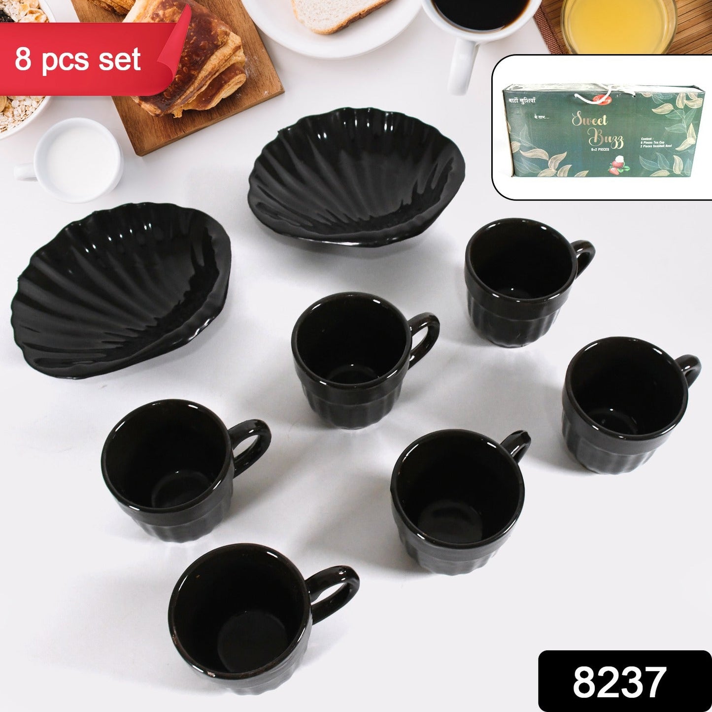 Sweet Buzz 8-Piece Seashell Ceramic Cup Set Ã¢â‚¬â€œ Ideal for Home & Gifts