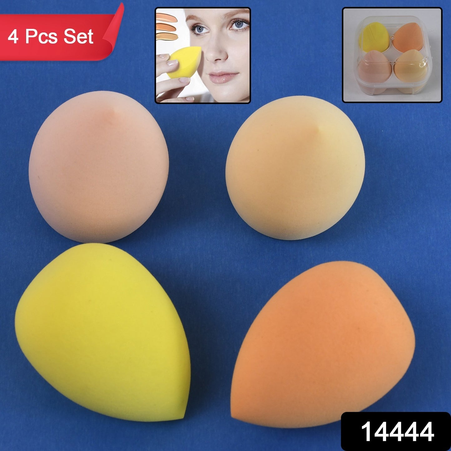 Makeup Sponges Set Perfect For Liquid Cream And Powder (4 Pcs Set With Case)