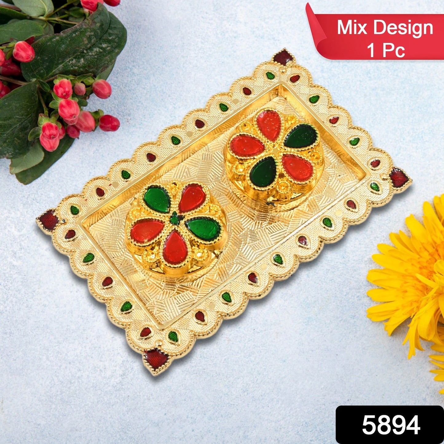 Tray Shape Special Puja Thali (2 Pc  Mix Design)