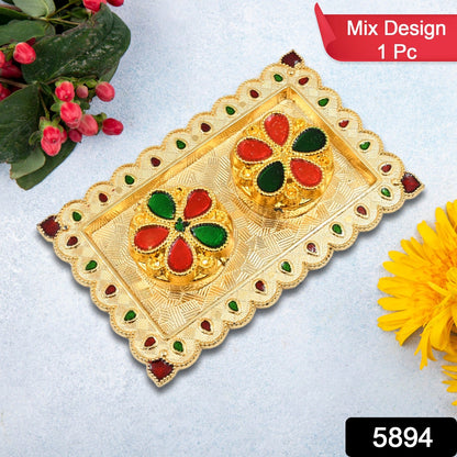 Tray Shape Special Puja Thali (2 Pc  Mix Design)