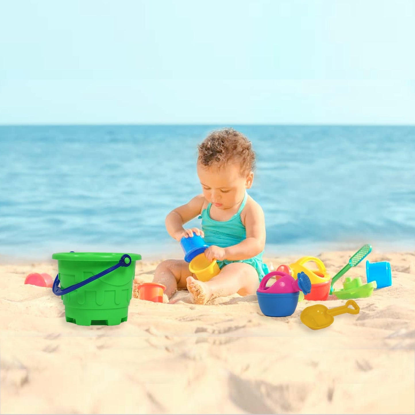 Kidsâ€™ beach toy set with sand molds and accessories
